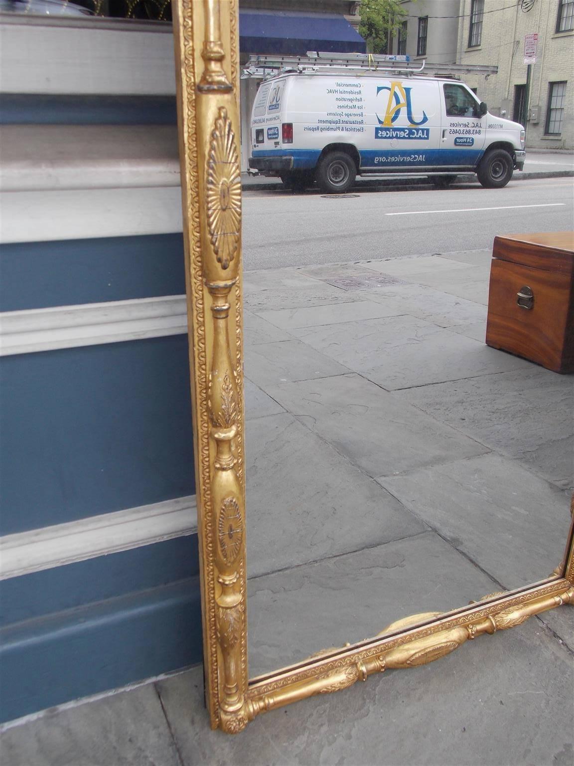American Sheraton Gilt Carved Wood Floral and Medallion Wall Mirror, Circa 1820 For Sale 4