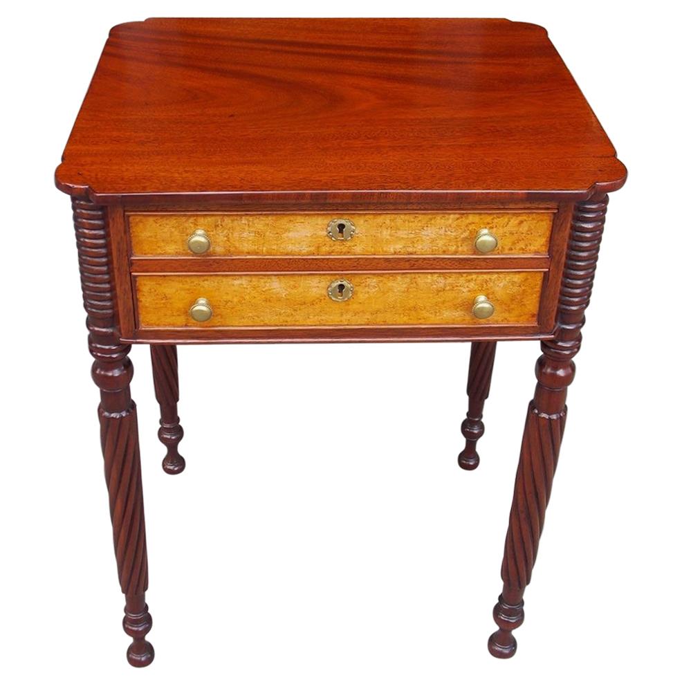 American Sheraton Mahogany and Bird's-Eye Maple Two-Drawer Stand, Circa 1820