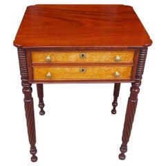 Antique American Sheraton Mahogany and Bird's-Eye Maple Two-Drawer Stand, Circa 1820