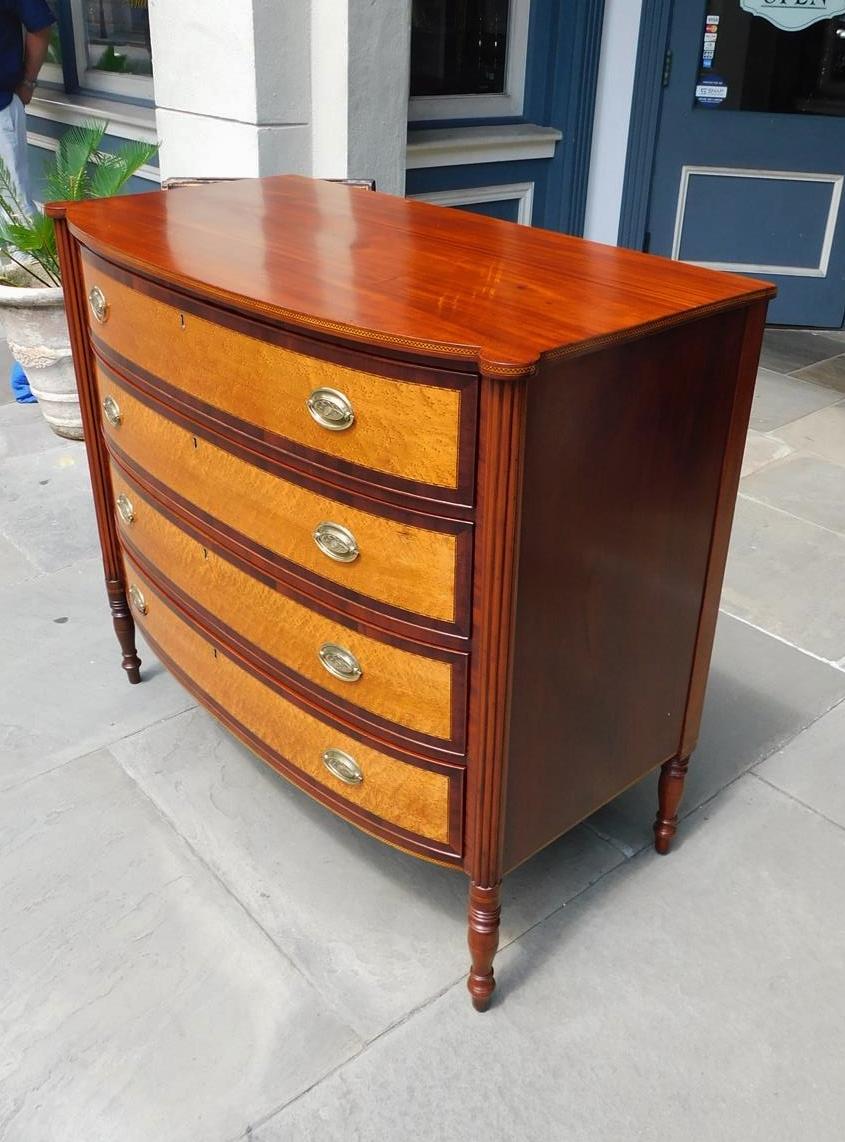 American Sheraton Mahogany and Birdseye Maple Graduated Chest of Drawers C. 1810 In Excellent Condition In Hollywood, SC