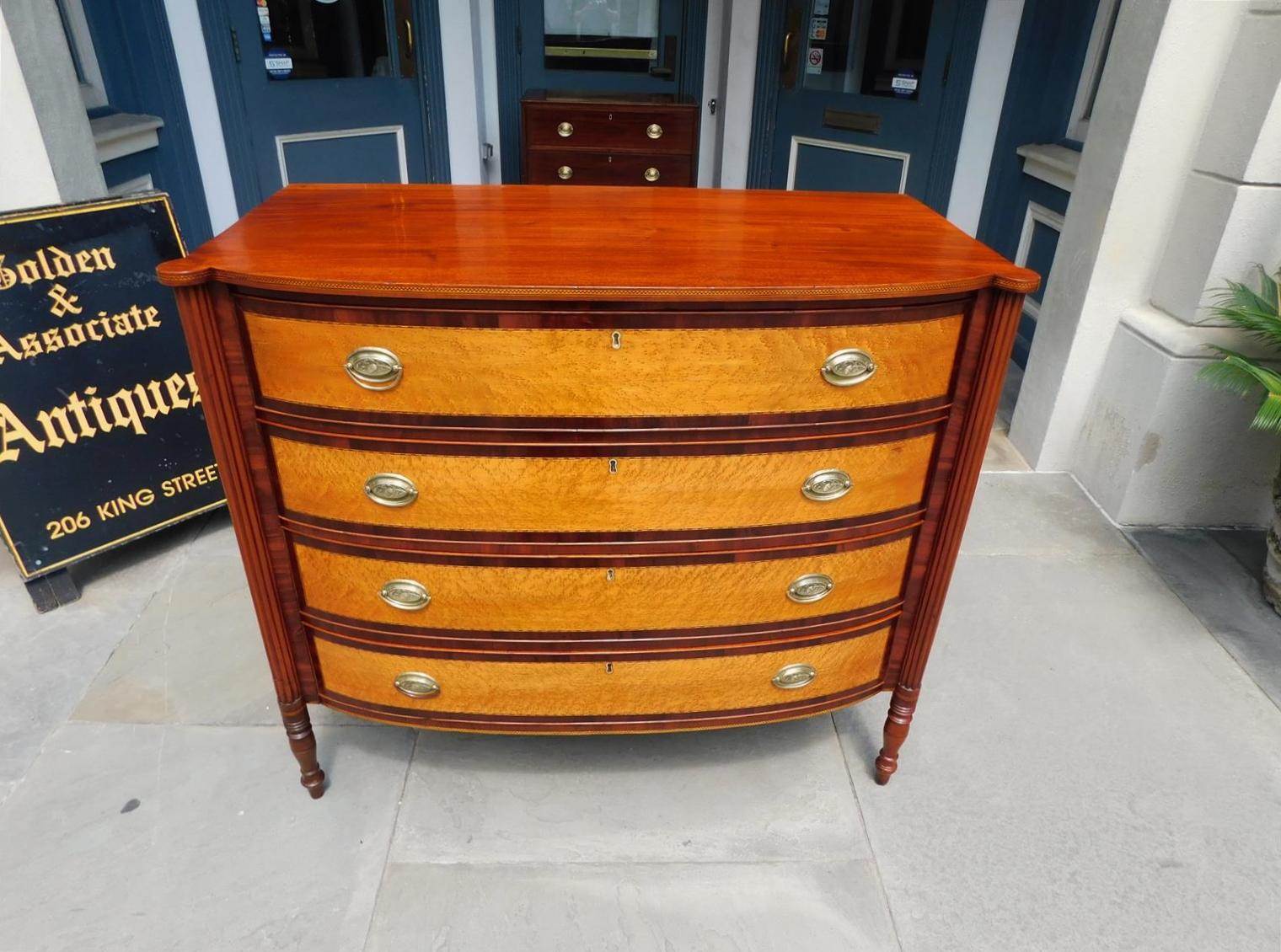 Early 19th Century American Sheraton Mahogany and Birdseye Maple Graduated Chest of Drawers C. 1810
