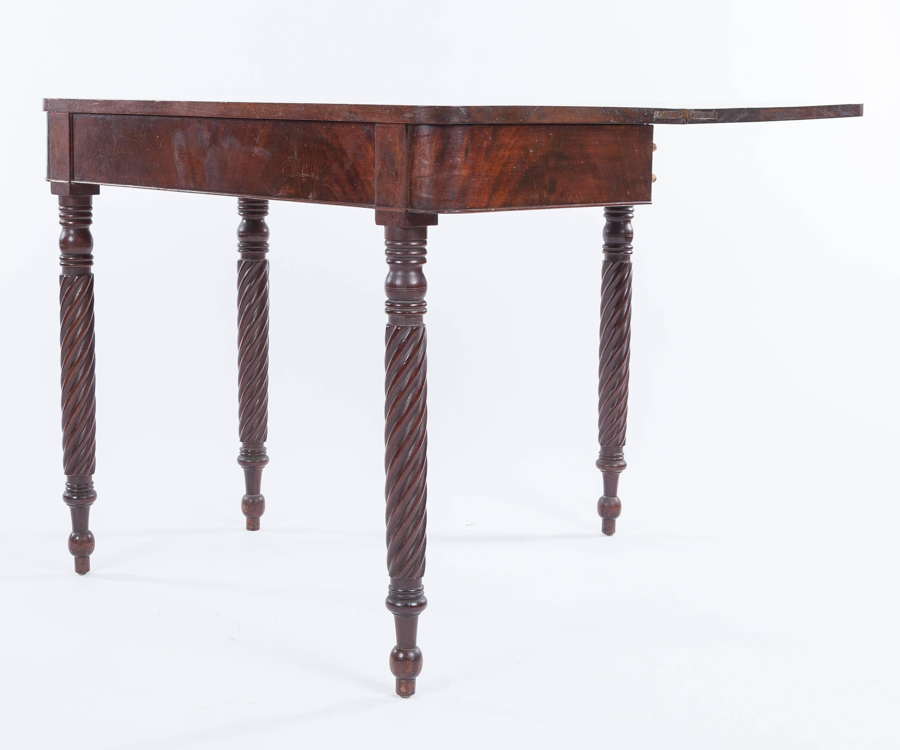 Carved American Sheraton Mahogany Card/Accent Side Table, circa 1840 For Sale