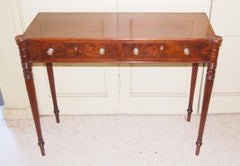American Sheraton Mahogany Console Table  Reeded Leg Cookie Corners Two Drawers