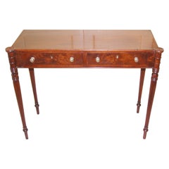 American Sheraton Mahogany Console Table  Reeded Leg Cookie Corners Two Drawers