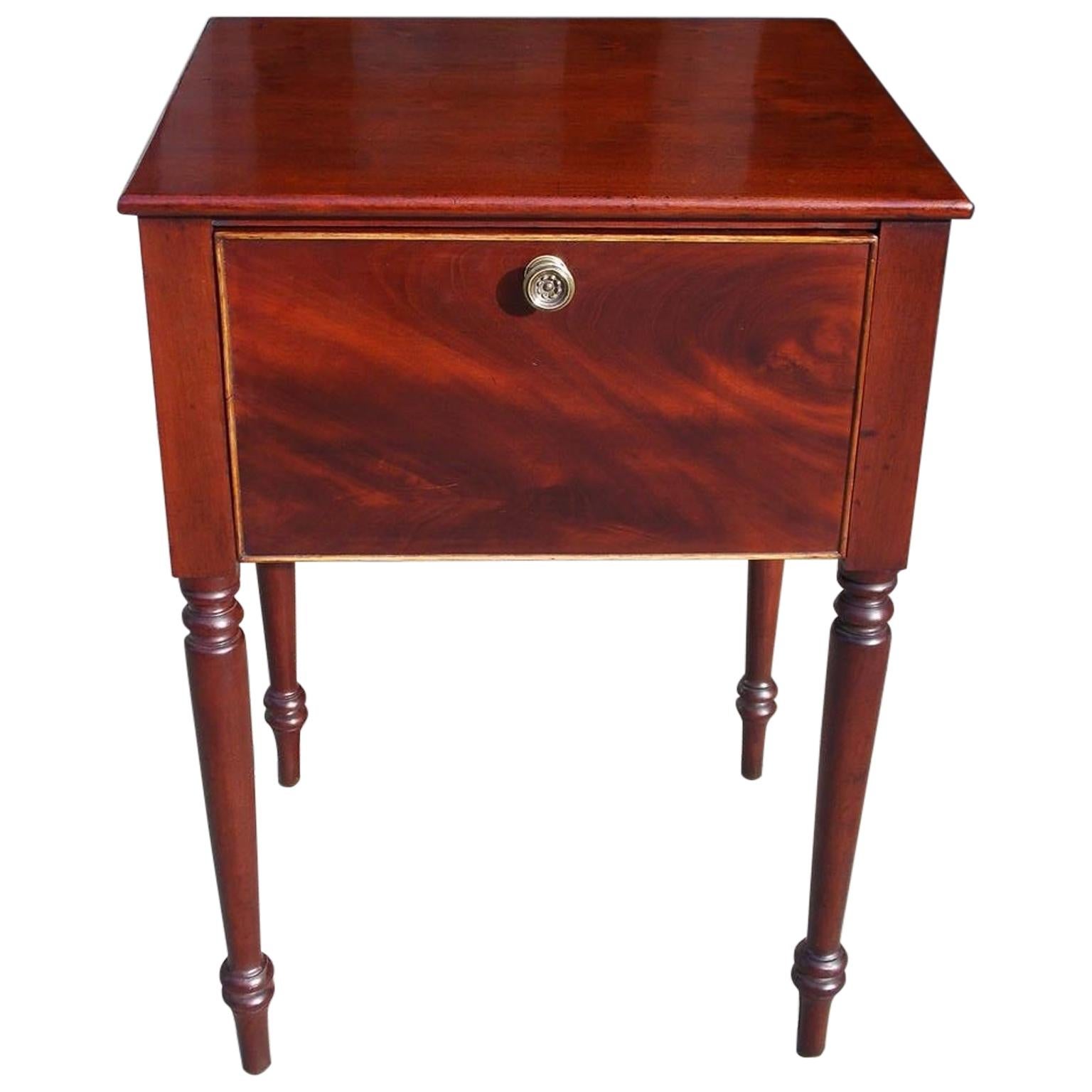 American Sheraton Mahogany Hinged Side Table with Turned Bulbous Legs, C. 1820