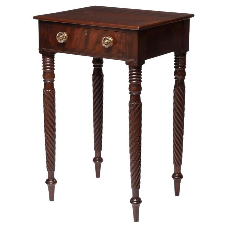 American Sheraton Mahogany One Drawer Stand on Rope Turned Legs, 1810-15 For Sale
