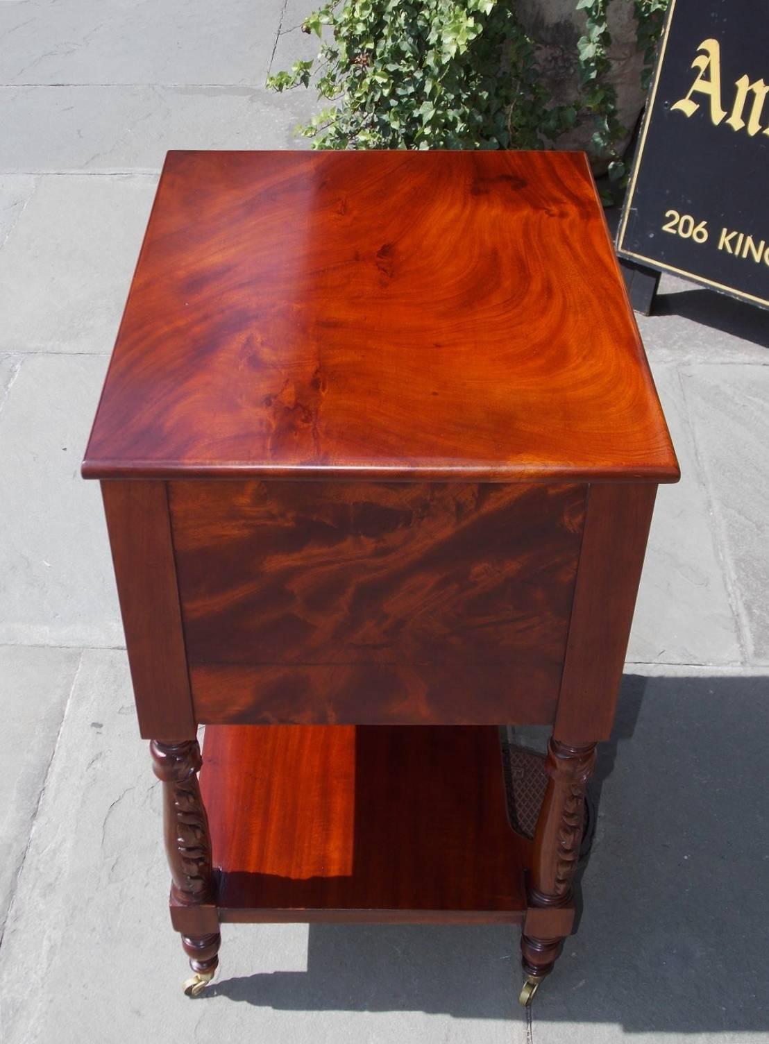 American Sheraton Mahogany Three-Drawer Acanthus Carved Side Table, Circa 1820 4