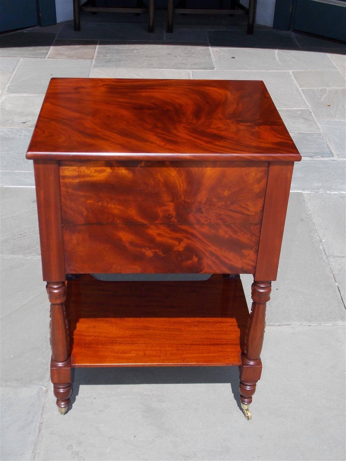 American Sheraton Mahogany Three-Drawer Acanthus Carved Side Table, Circa 1820 5