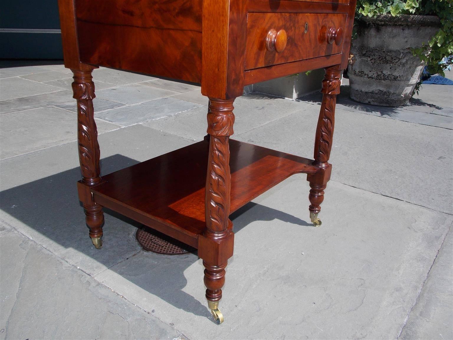 American Sheraton Mahogany Three-Drawer Acanthus Carved Side Table, Circa 1820 1