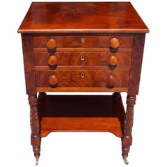 American Sheraton Mahogany Three-Drawer Acanthus Carved Side Table, Circa 1820