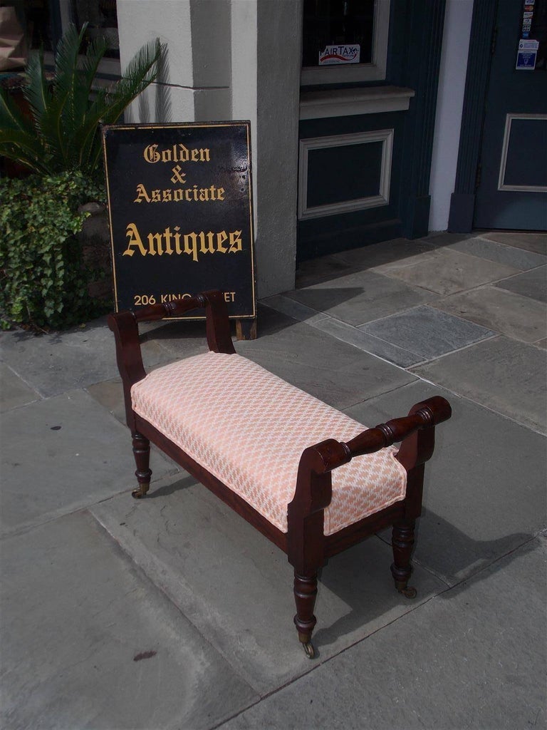 American Sheraton Mahogany Upholstered Window Bench On Brass