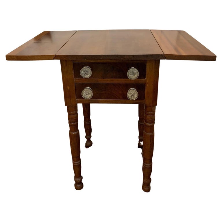 American Sheraton Maple Drop Leaf Two Drawer Side Table With Glass Knobs For At 1stdibs American Sheraton Maple Drop Leaf Two, Types Of Leaf Tables