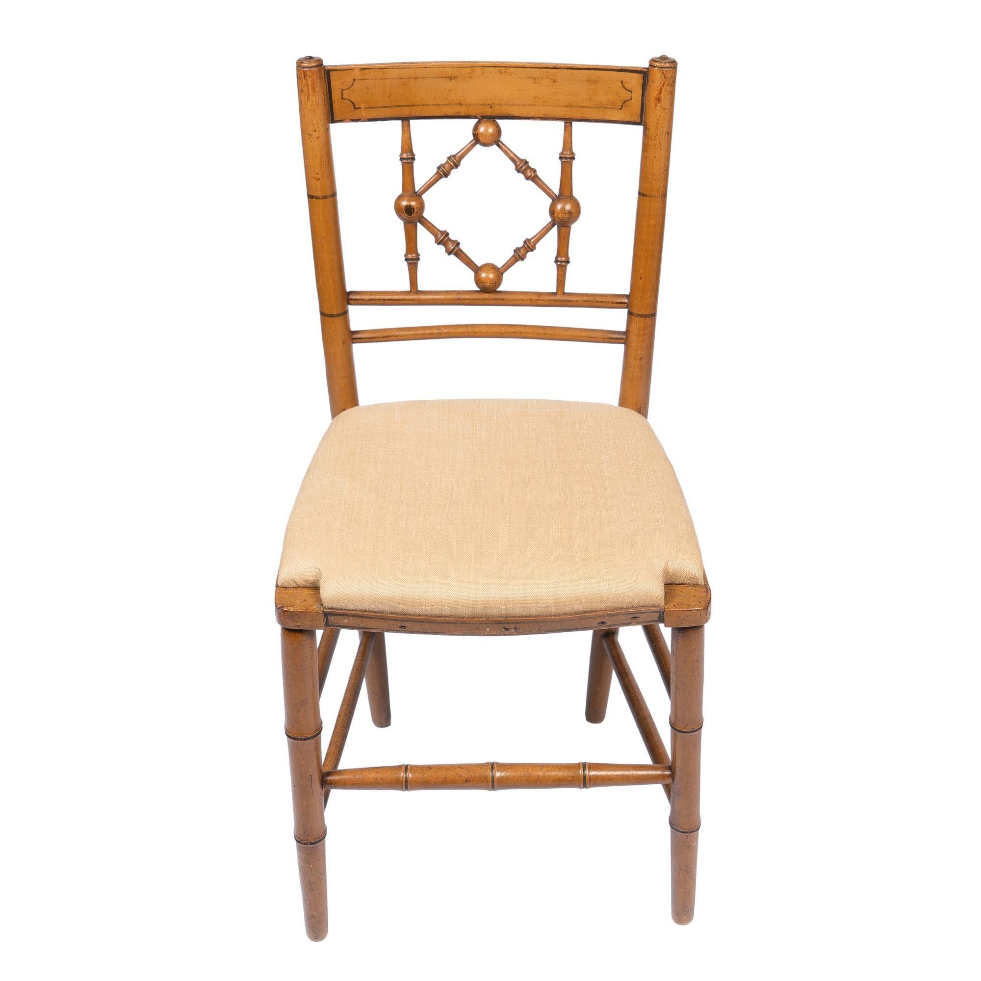 American Sheraton Painted Side Chairs with Upholstered Seats, 1800 6