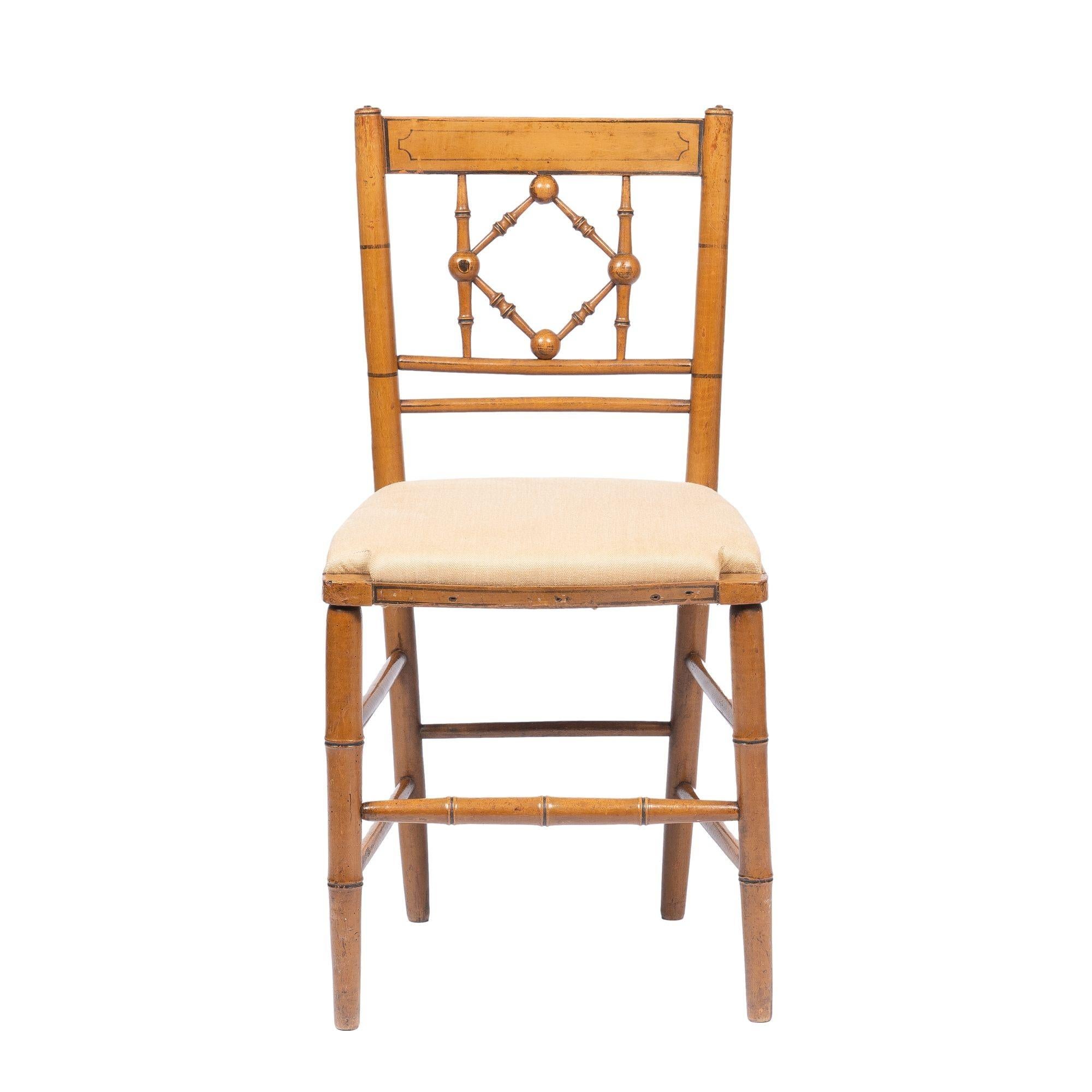 American Sheraton Painted Side Chairs with Upholstered Seats, 1800 In Good Condition In Kenilworth, IL