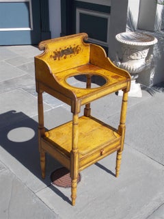 American Sheraton Pine Hand Painted Floral Single Drawer Washstand, Circa 1830
