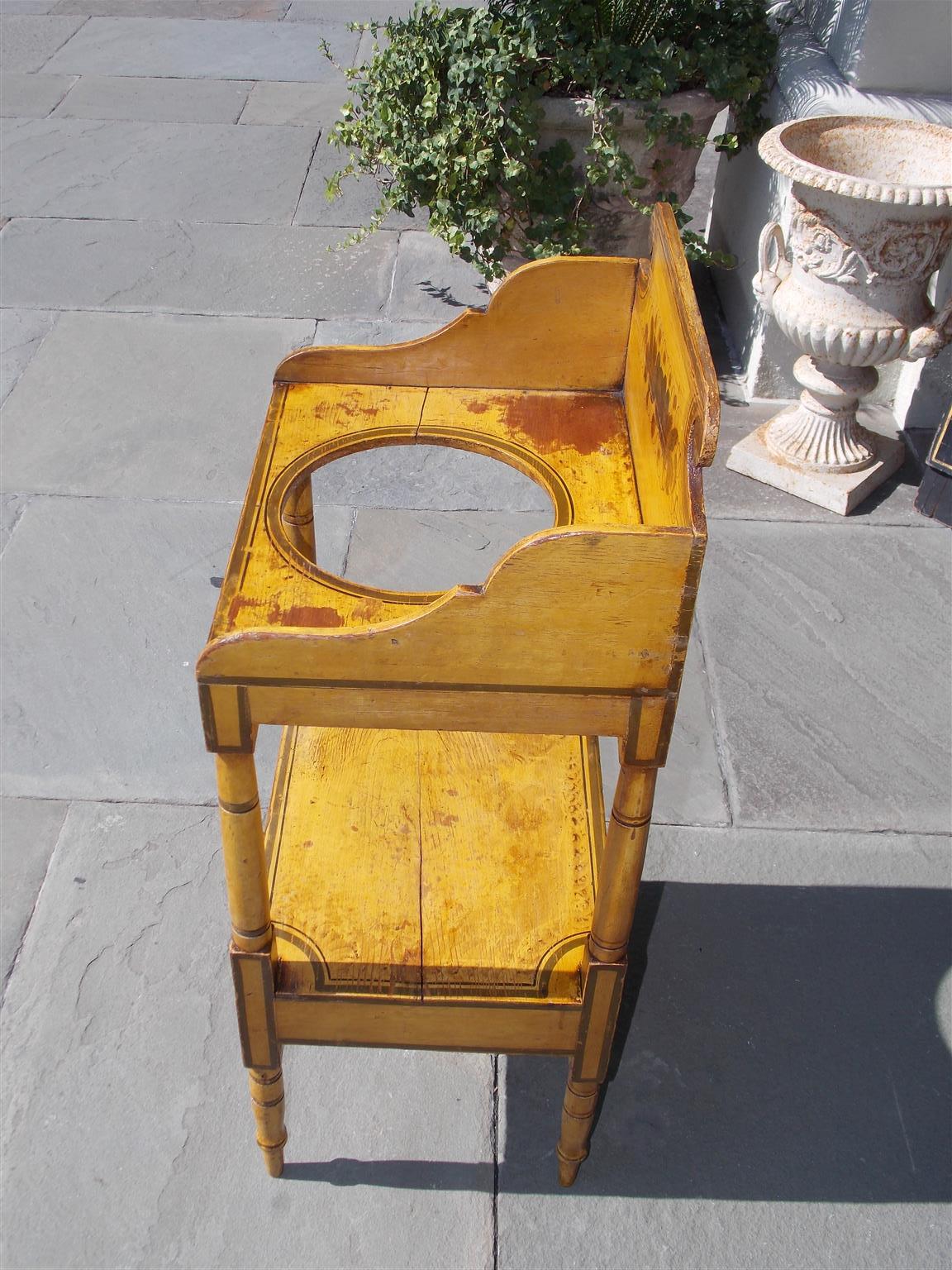 Hand-Carved American Sheraton Pine Hand Painted Floral Single Drawer Washstand, Circa 1830 For Sale