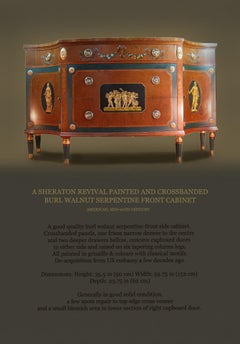 American Sheraton Revival Painted & Crossbanded Burl Walnut Serpentine Cabinet