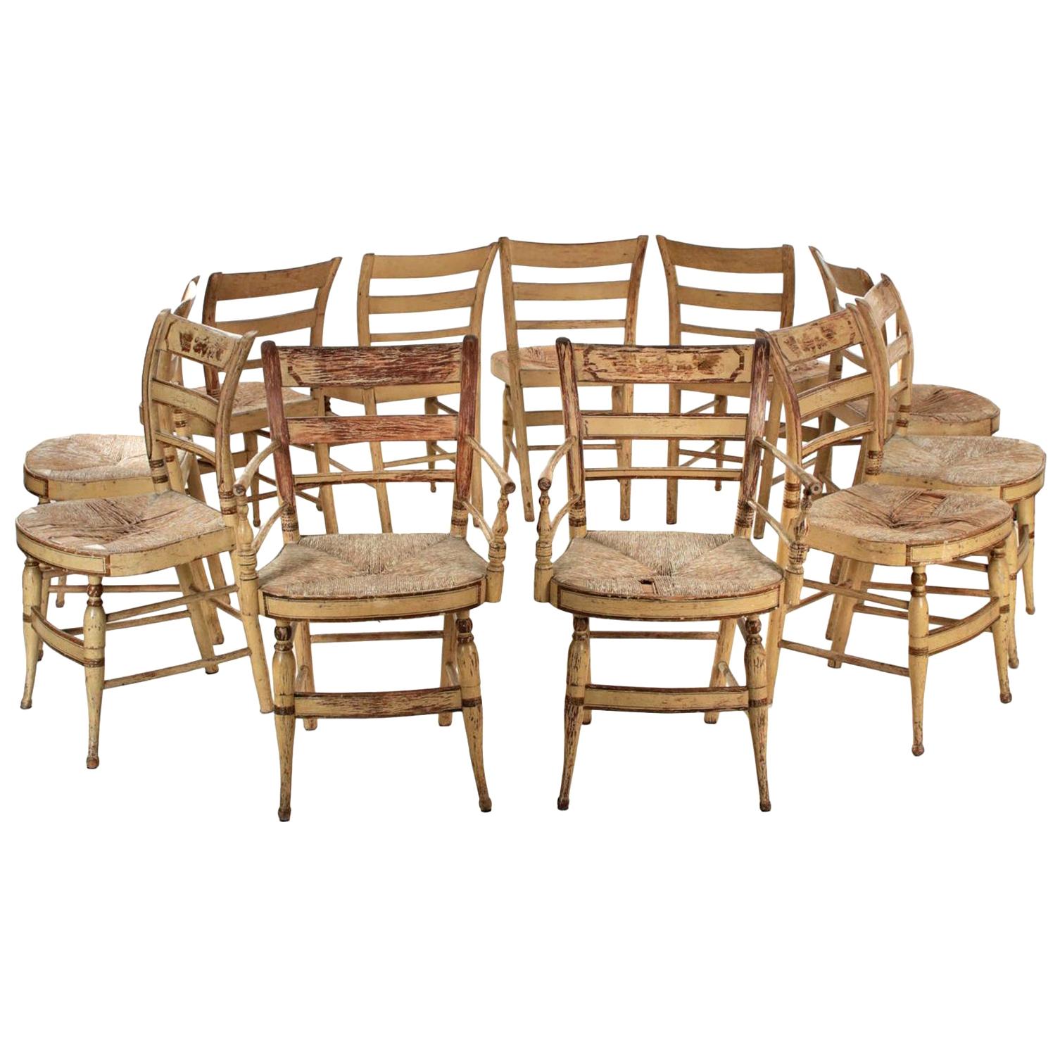 American Sheraton Set of 11 "Fancy" Painted Dining Chairs, New York at  1stDibs