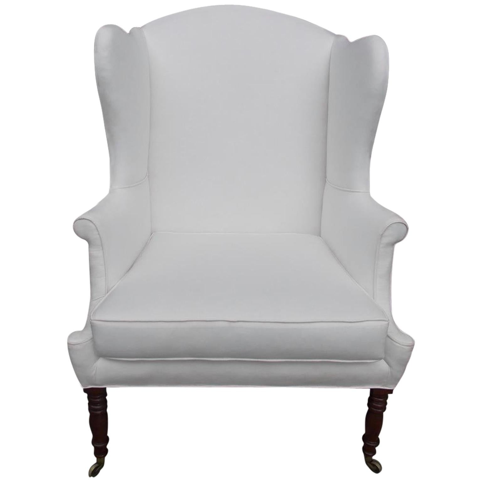 American Sheraton Southern Cherry Upholstered Wingback Chair, Circa 1815