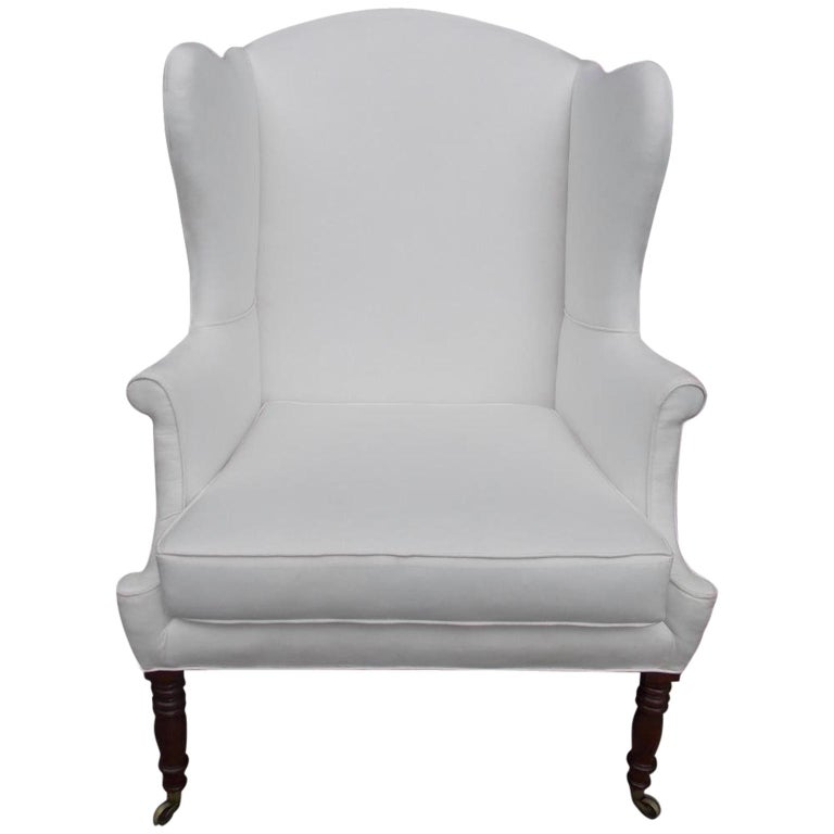 American Sheraton Southern Cherry Upholstered Wingback Chair, Circa 1815 For Sale