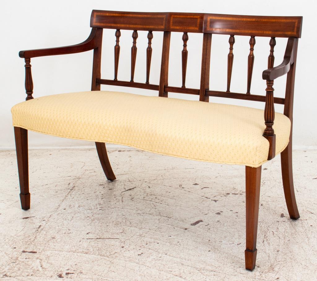 American Sheraton Style Upholstered Settee / Sofa In Good Condition In Astoria, NY
