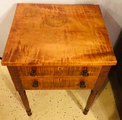 American Sheraton Two-Drawer Stand Night Table in Cherry and Tiger Maple