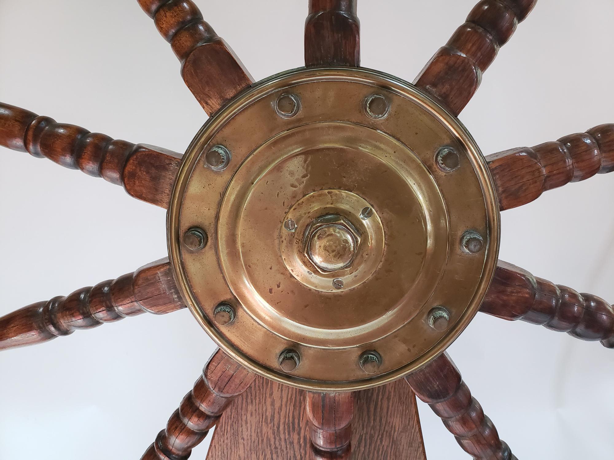American Ship's Wheel or Helm with Brass Inlay of Stars & Shooting Stars 4