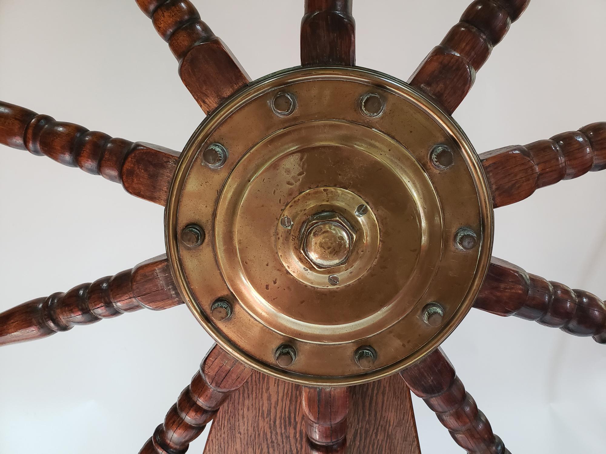 American Ship's Wheel or Helm with Brass Inlay of Stars & Shooting Stars 5