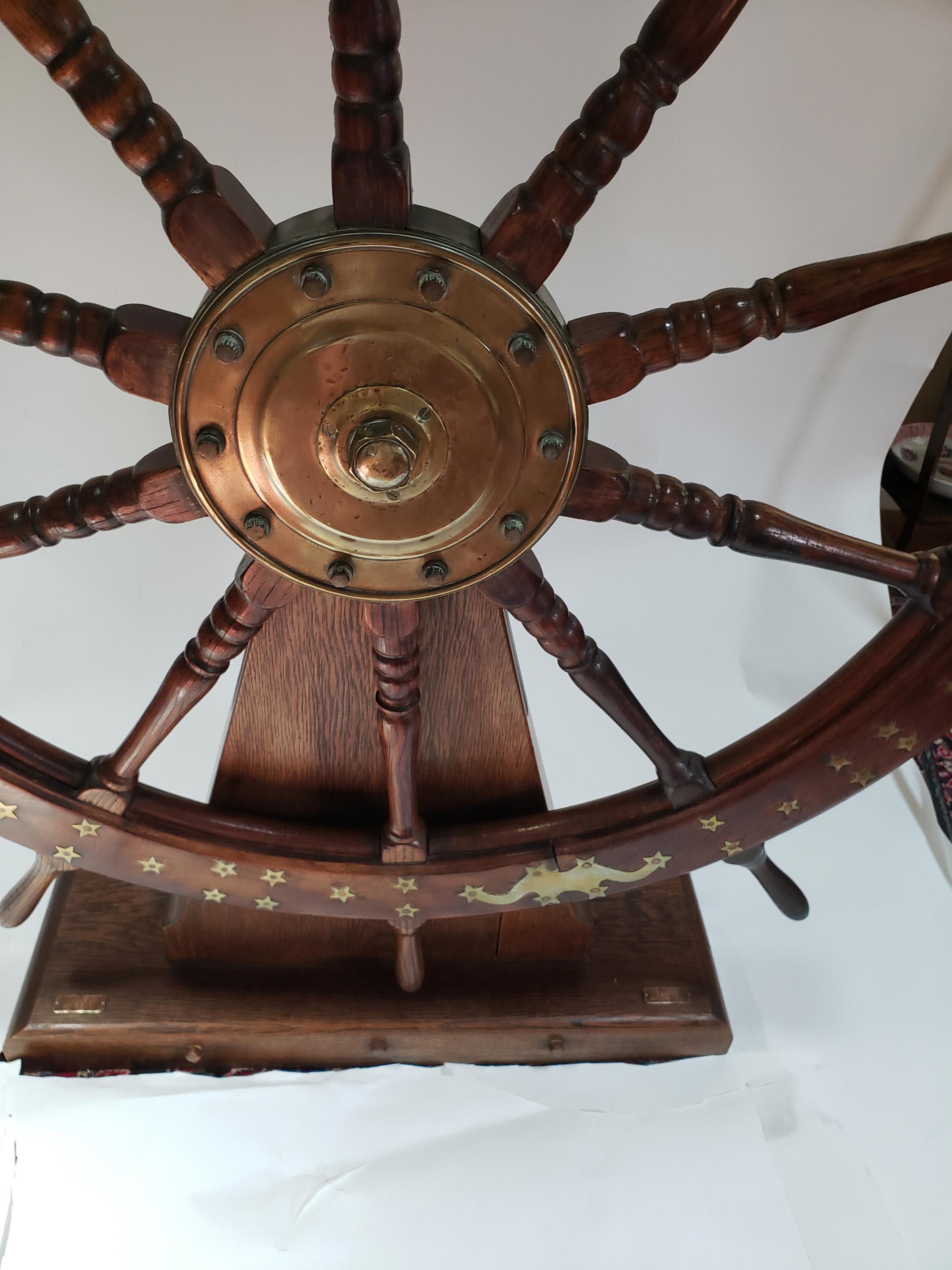 American Ship's Wheel or Helm with Brass Inlay of Stars & Shooting Stars 6