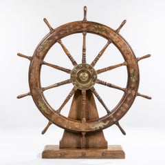 American Ship's Wheel or Helm with Brass Inlay of Stars & Shooting Stars