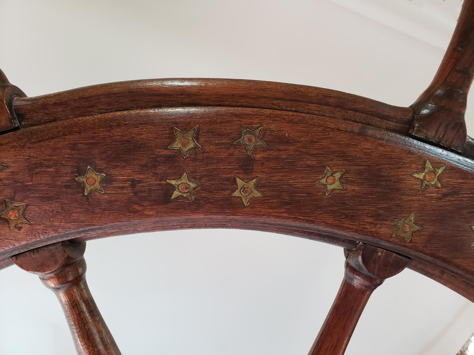 American Ship's Wheel or Helm with Brass Inlay of Stars & Shooting Stars In Good Condition In Downingtown, PA