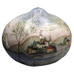 American Signed Folk Art Landscape on Natural Gourd