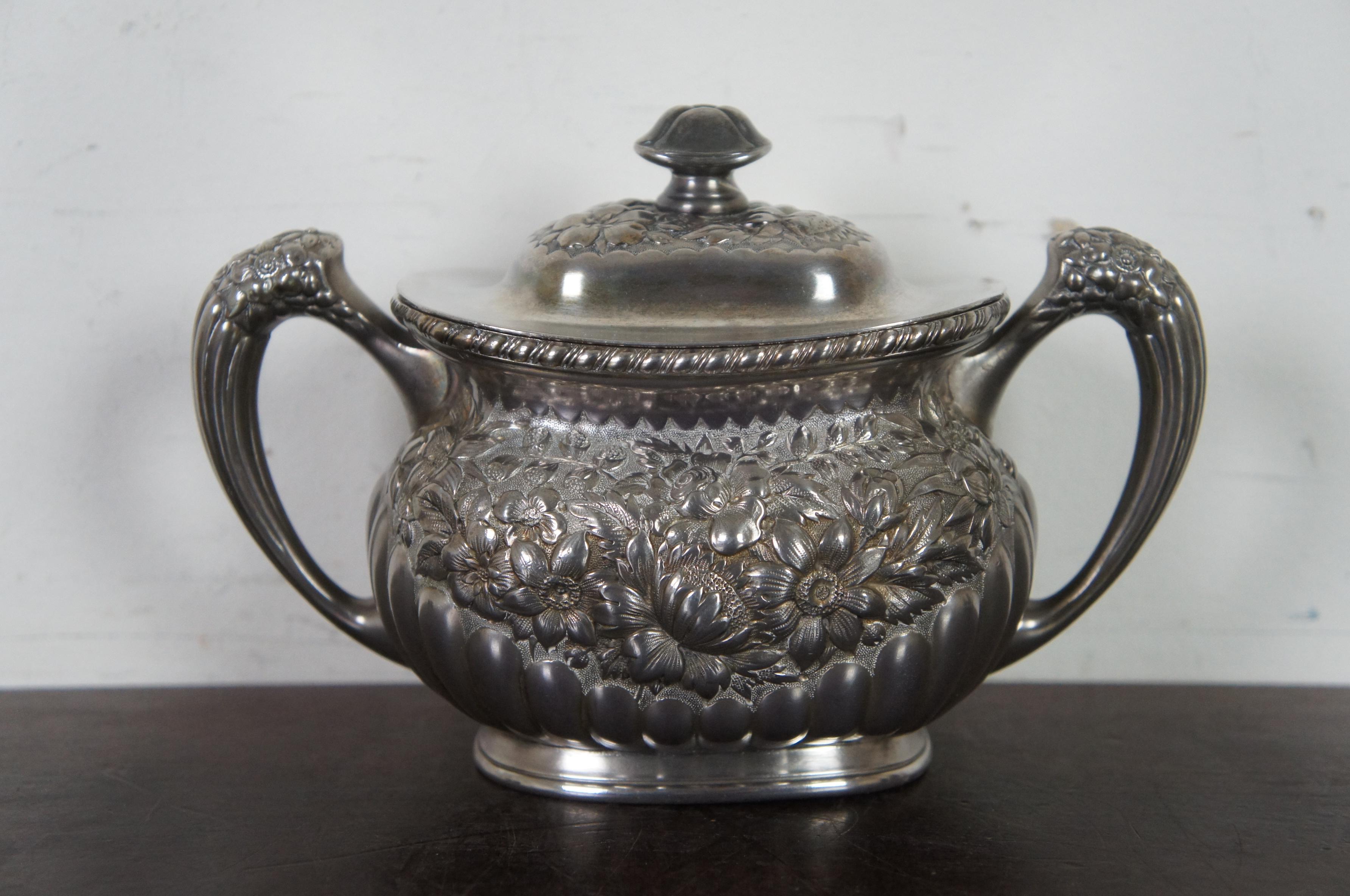 American Silver Plate Co Tea Coffee Set Floral Victorian Simpson Hall Miller In Good Condition In Dayton, OH