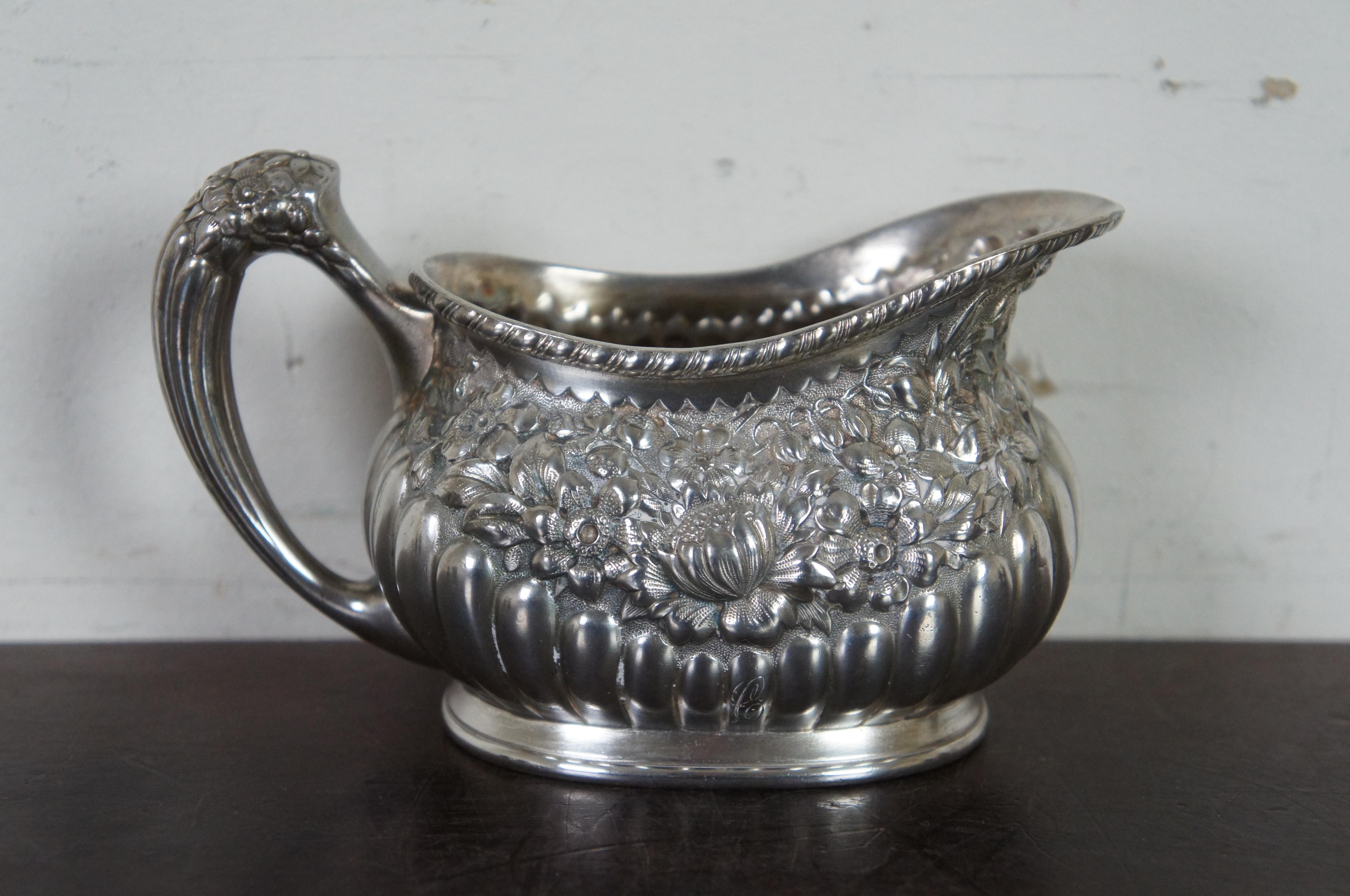 19th Century American Silver Plate Co Tea Coffee Set Floral Victorian Simpson Hall Miller