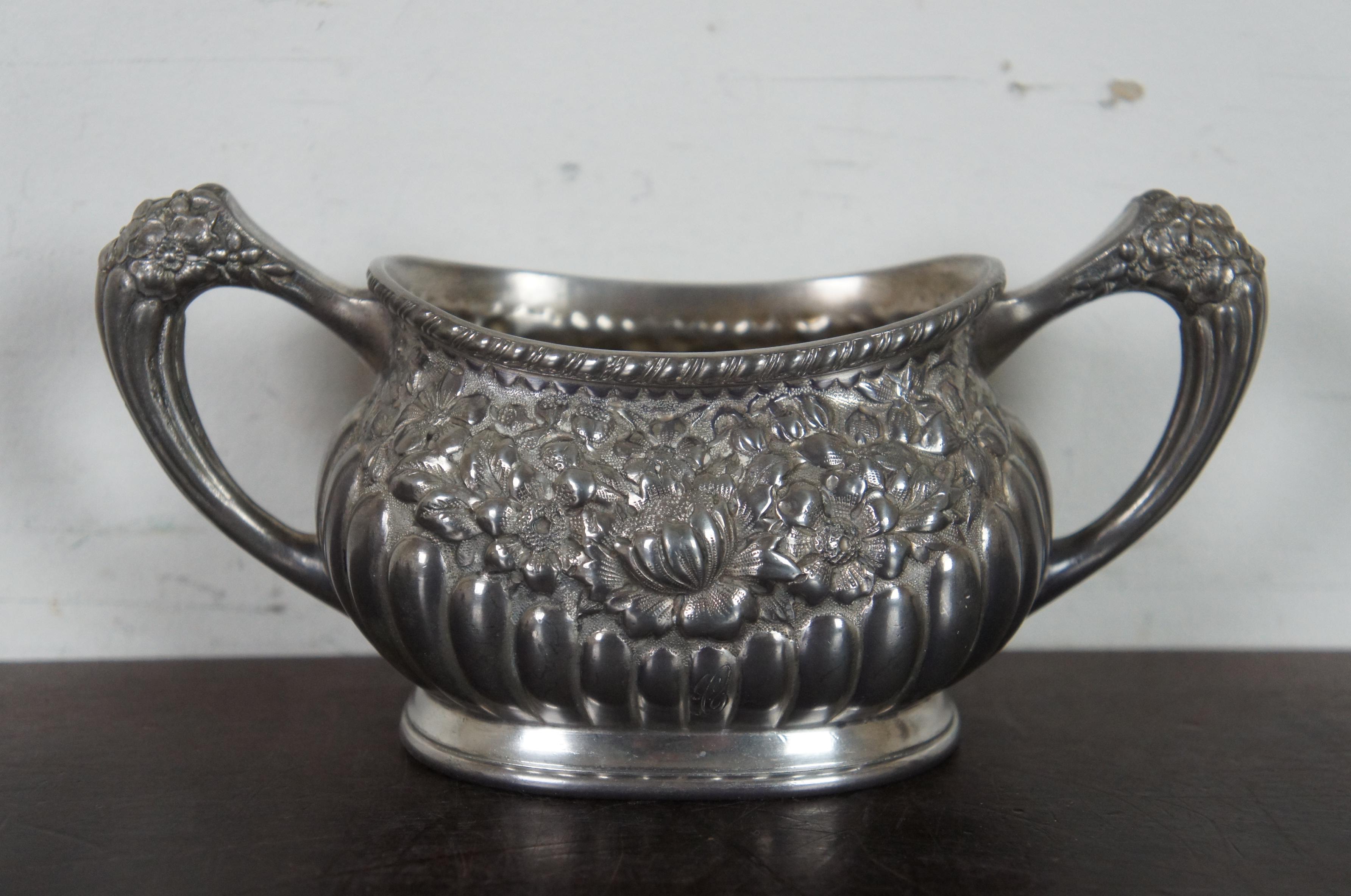 American Silver Plate Co Tea Coffee Set Floral Victorian Simpson Hall Miller 1