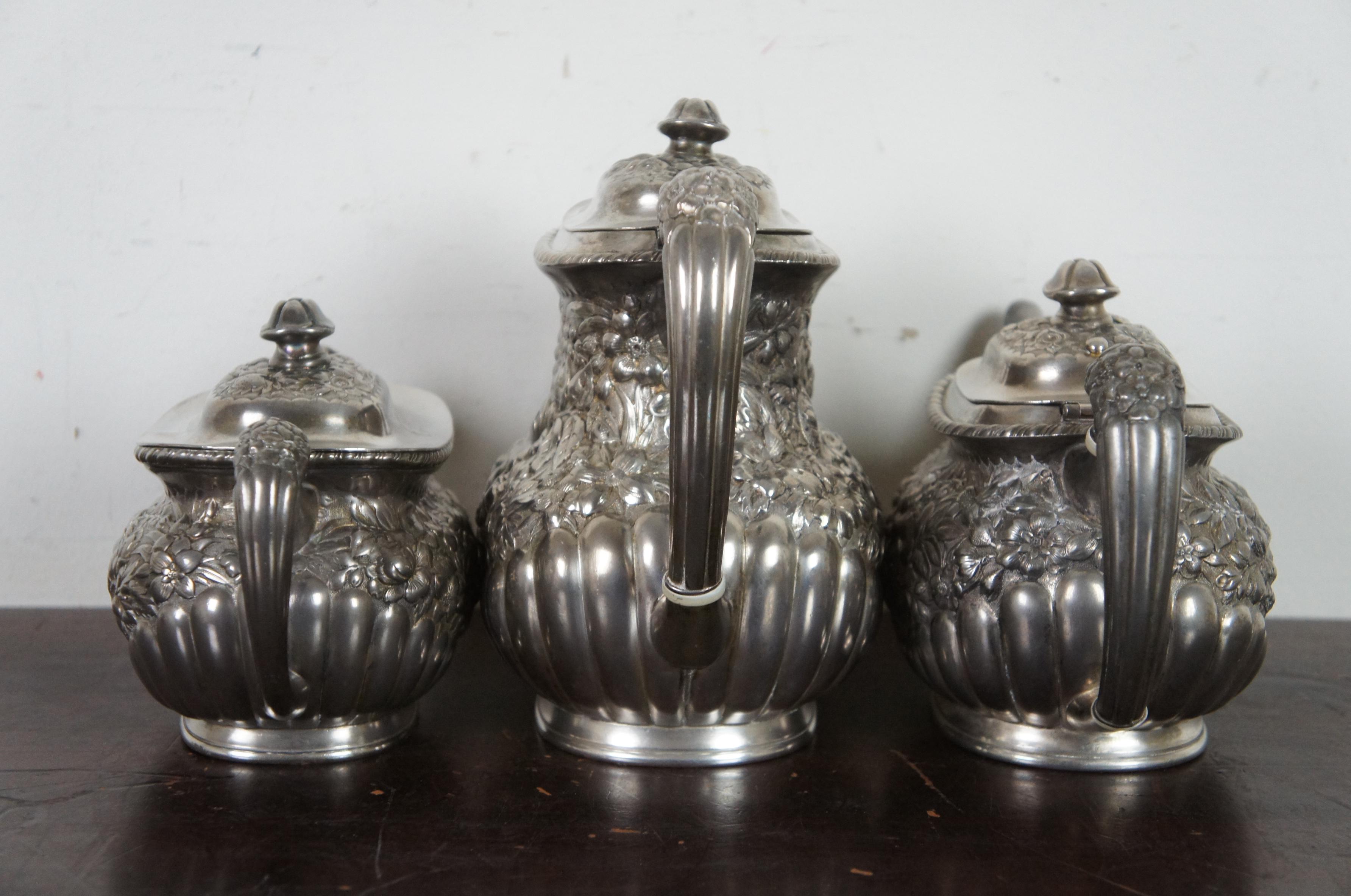 American Silver Plate Co Tea Coffee Set Floral Victorian Simpson Hall Miller 2