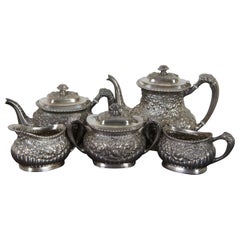 Antique American Silver Plate Co Tea Coffee Set Floral Victorian Simpson Hall Miller
