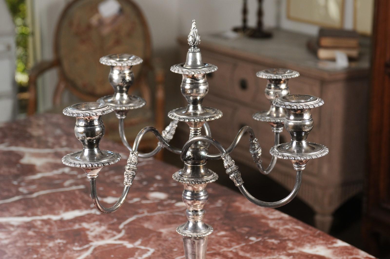 20th Century American Silver Plated Four-Arm Candelabra with Foliage and Scrolling Accents