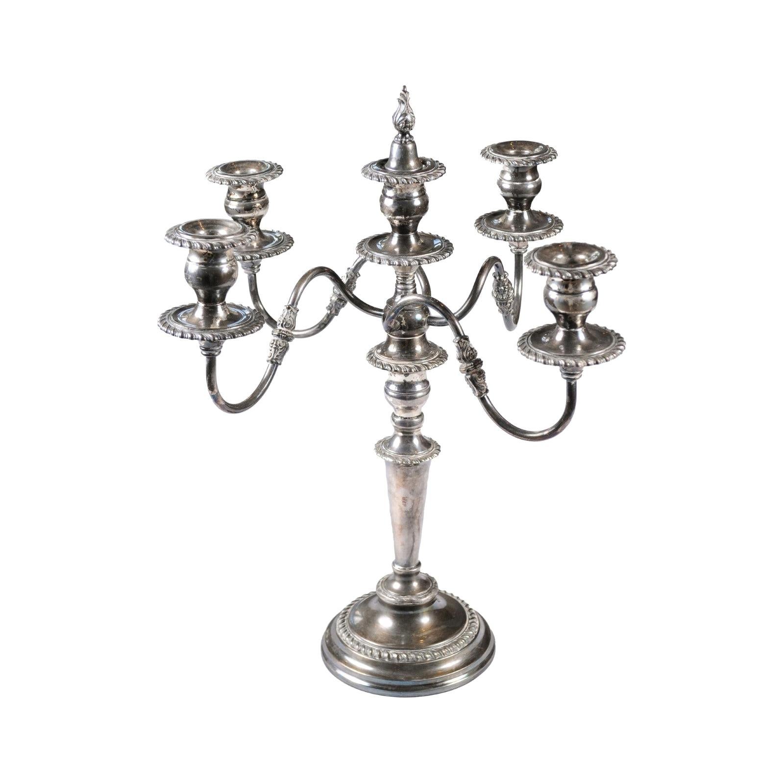 American Silver Plated Four-Arm Candelabra with Foliage and Scrolling Accents