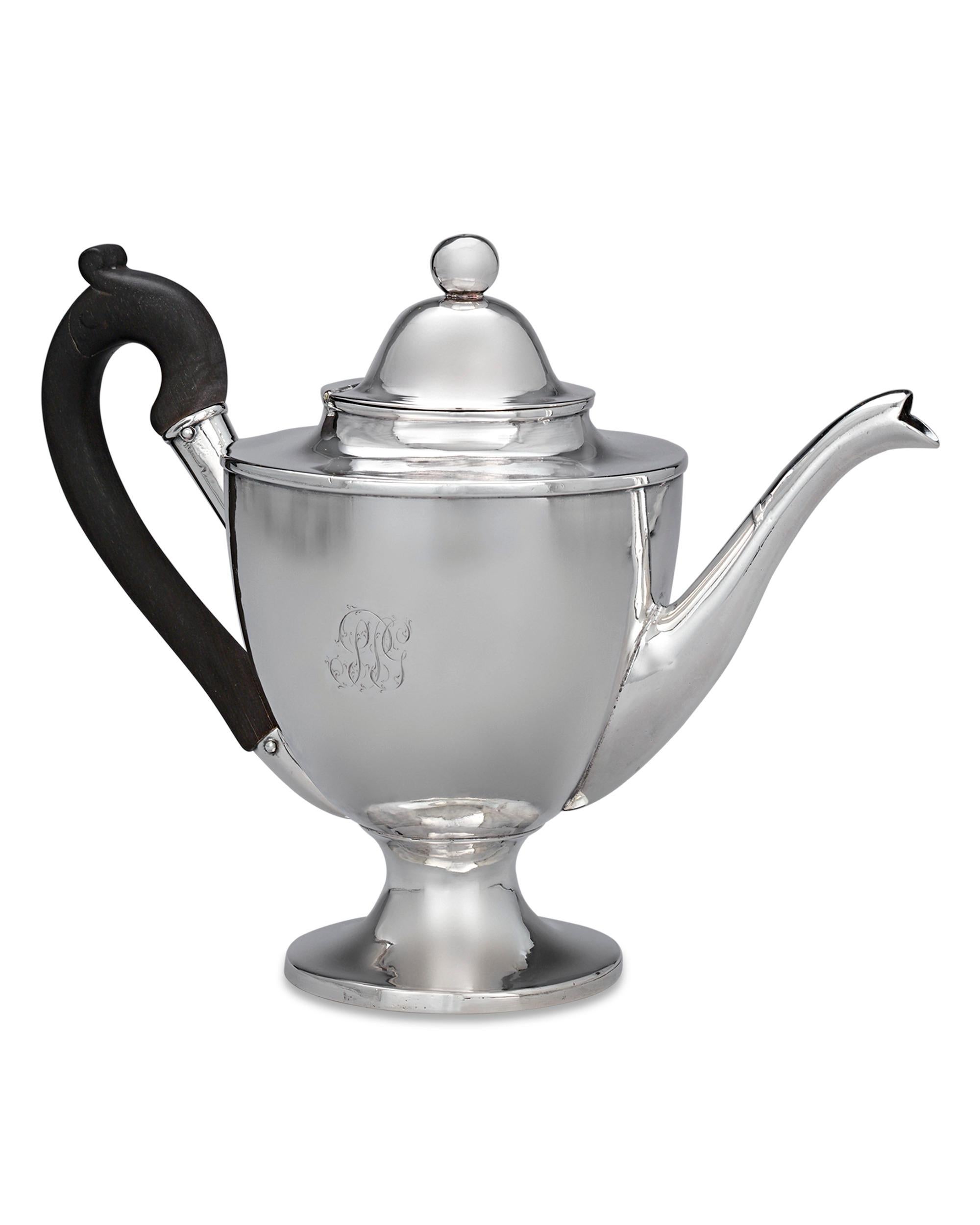 This outstanding antique silver teapot was made by the legendary American patriot and silversmith Paul Revere. This particular pot was made for and bears the monogram of respected Boston businessman Samuel Pickering Gardner (1767-1843) and his wife