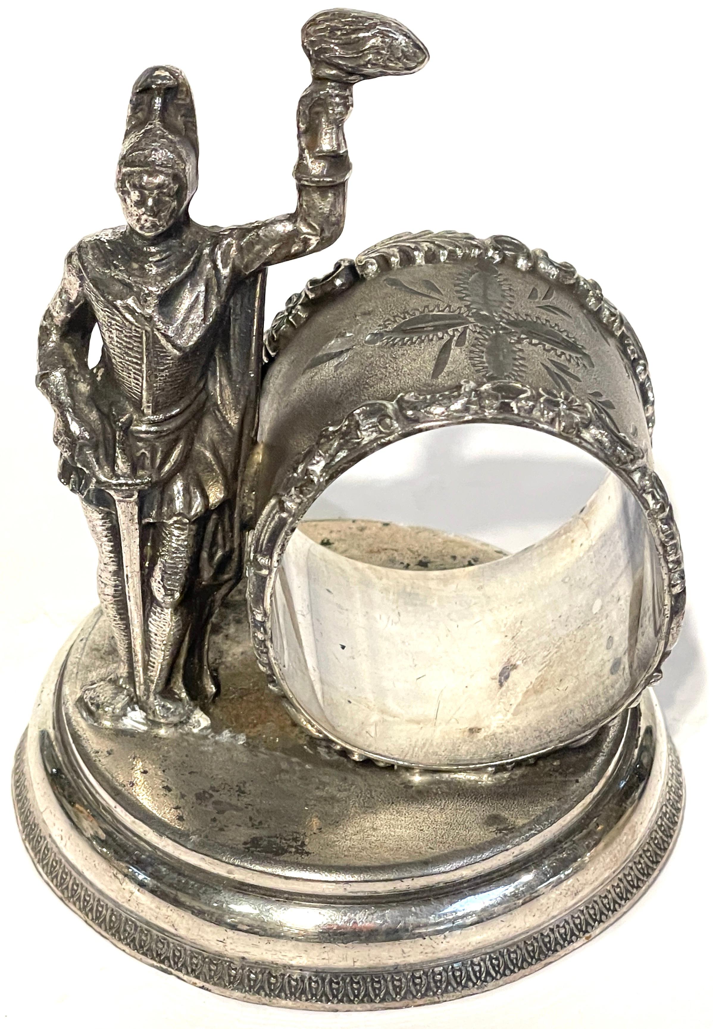 American Silverplated Figural Napkin Ring of a Knight with Sword and Torch In Good Condition In West Palm Beach, FL