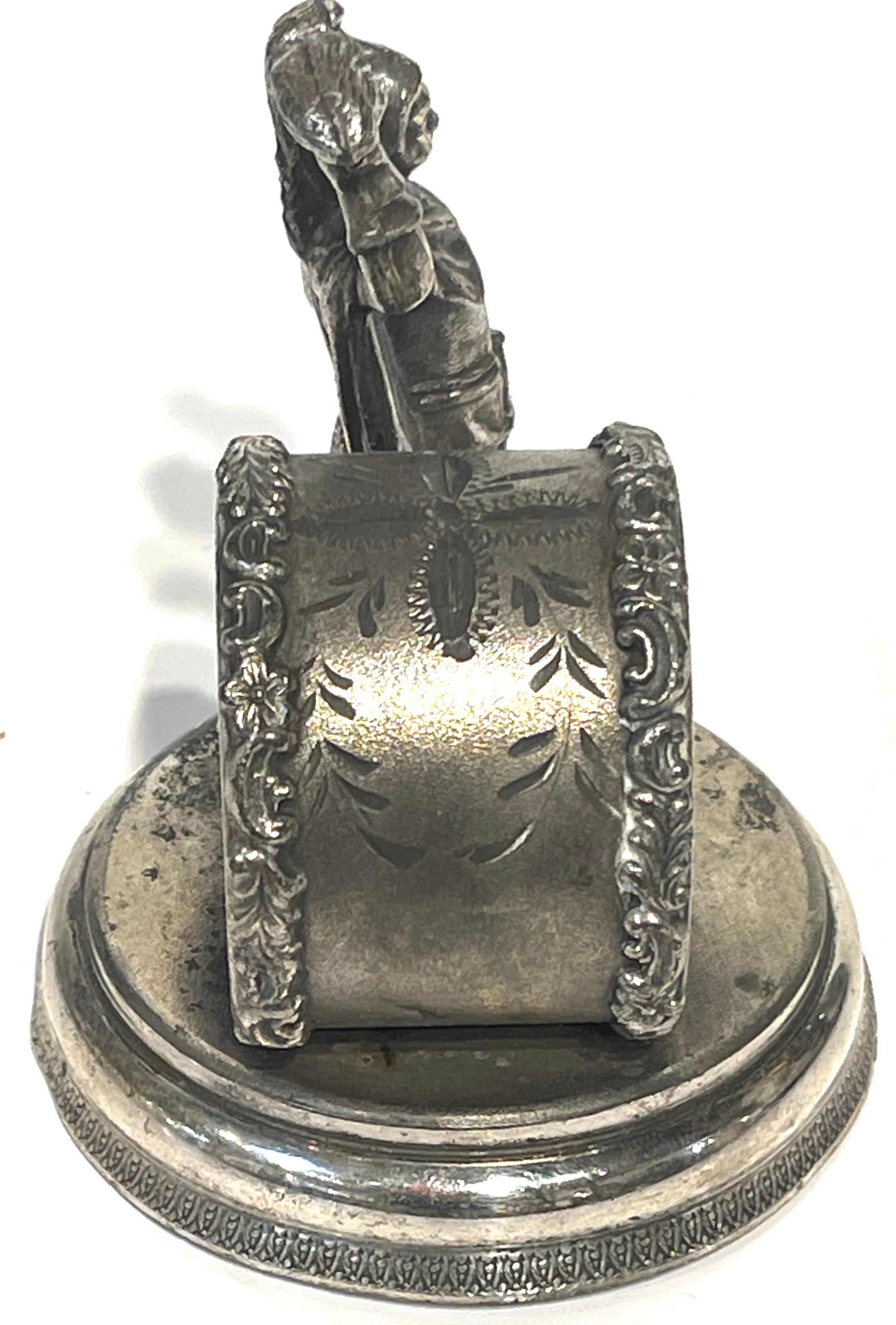 19th Century American Silverplated Figural Napkin Ring of a Knight with Sword and Torch  For Sale