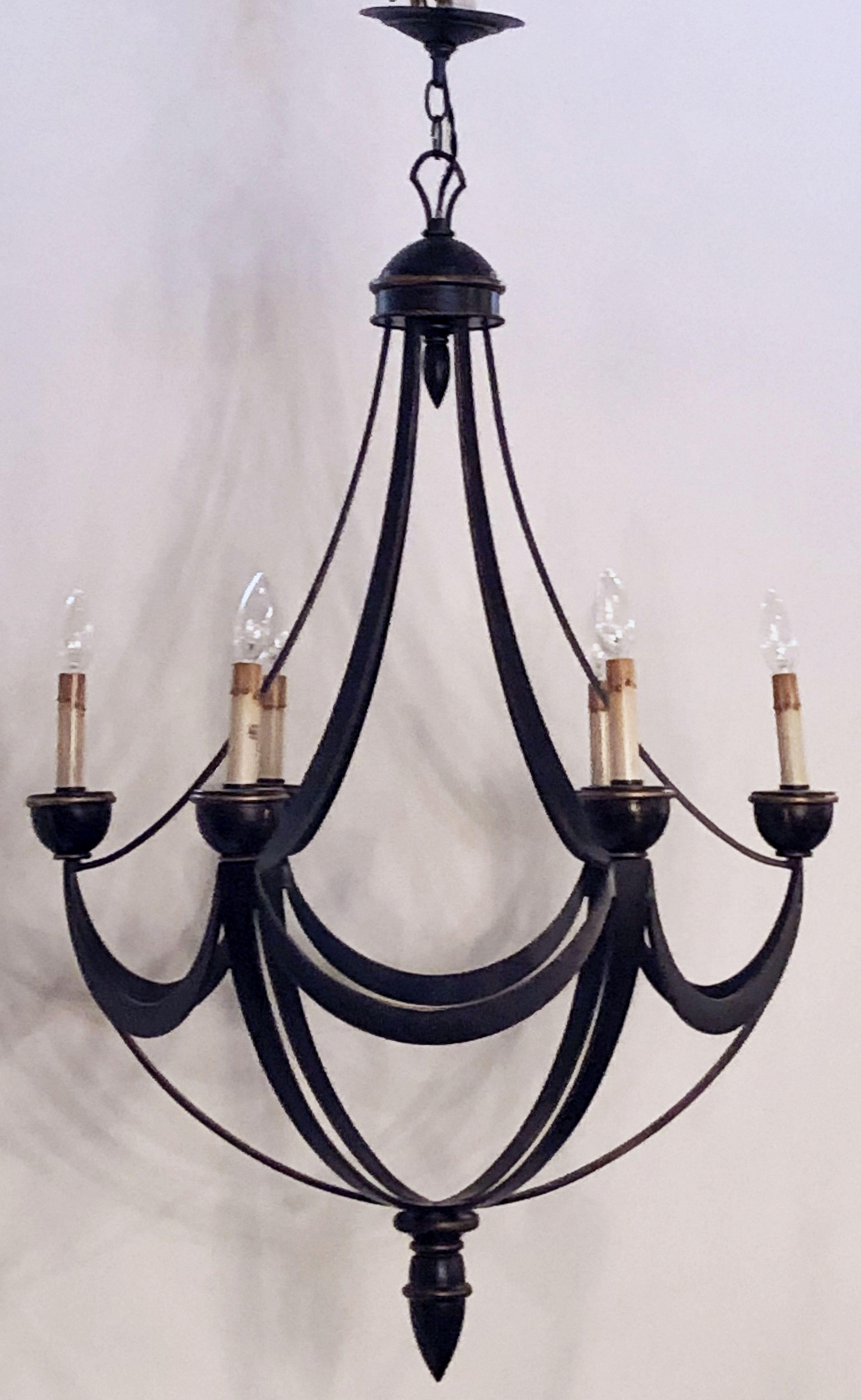 American Six-Light Chandelier or Hanging Fixture, Modern Empire Style (Dia 29