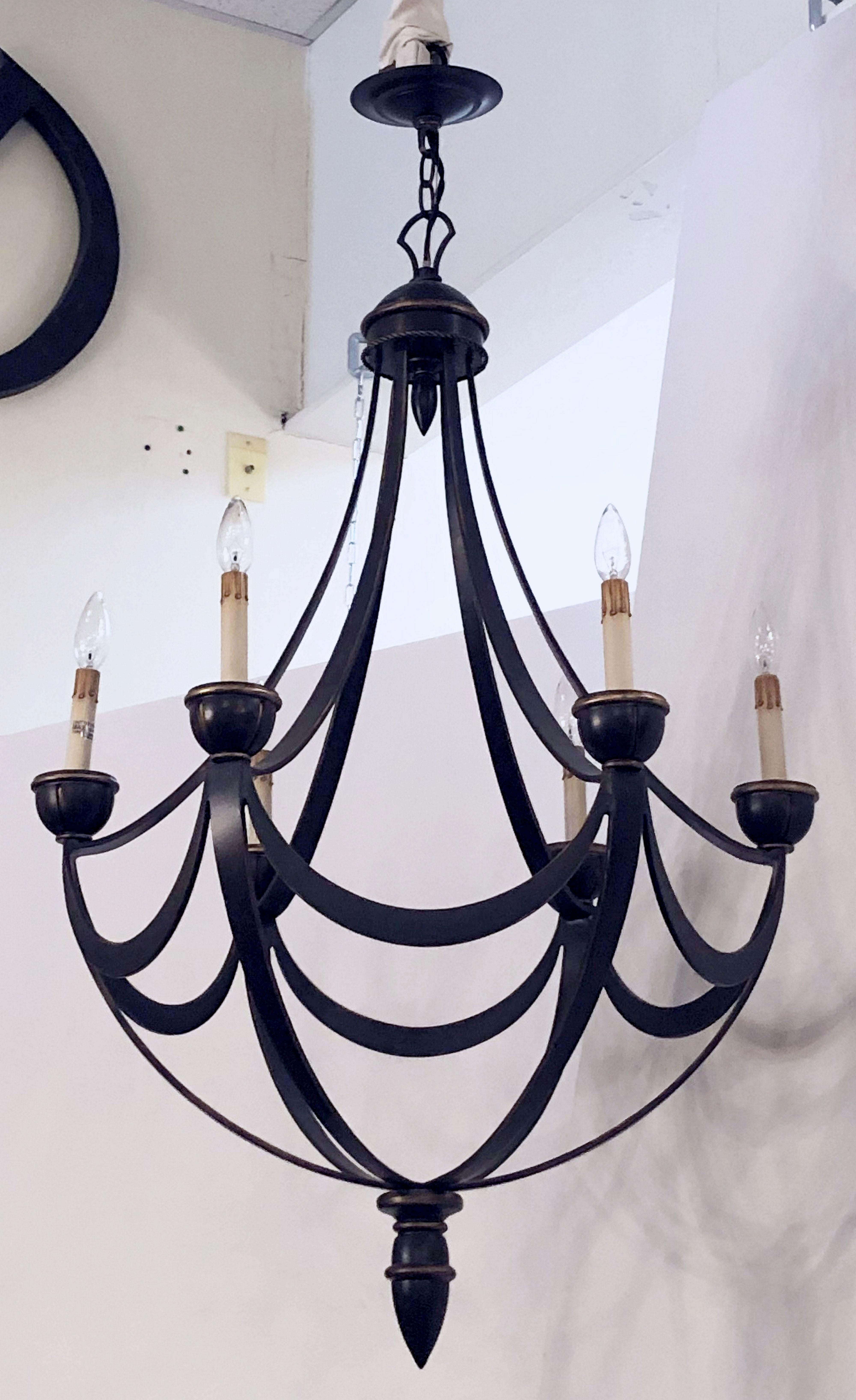 American Six-Light Chandelier or Hanging Fixture, Modern Empire Style (Dia 29