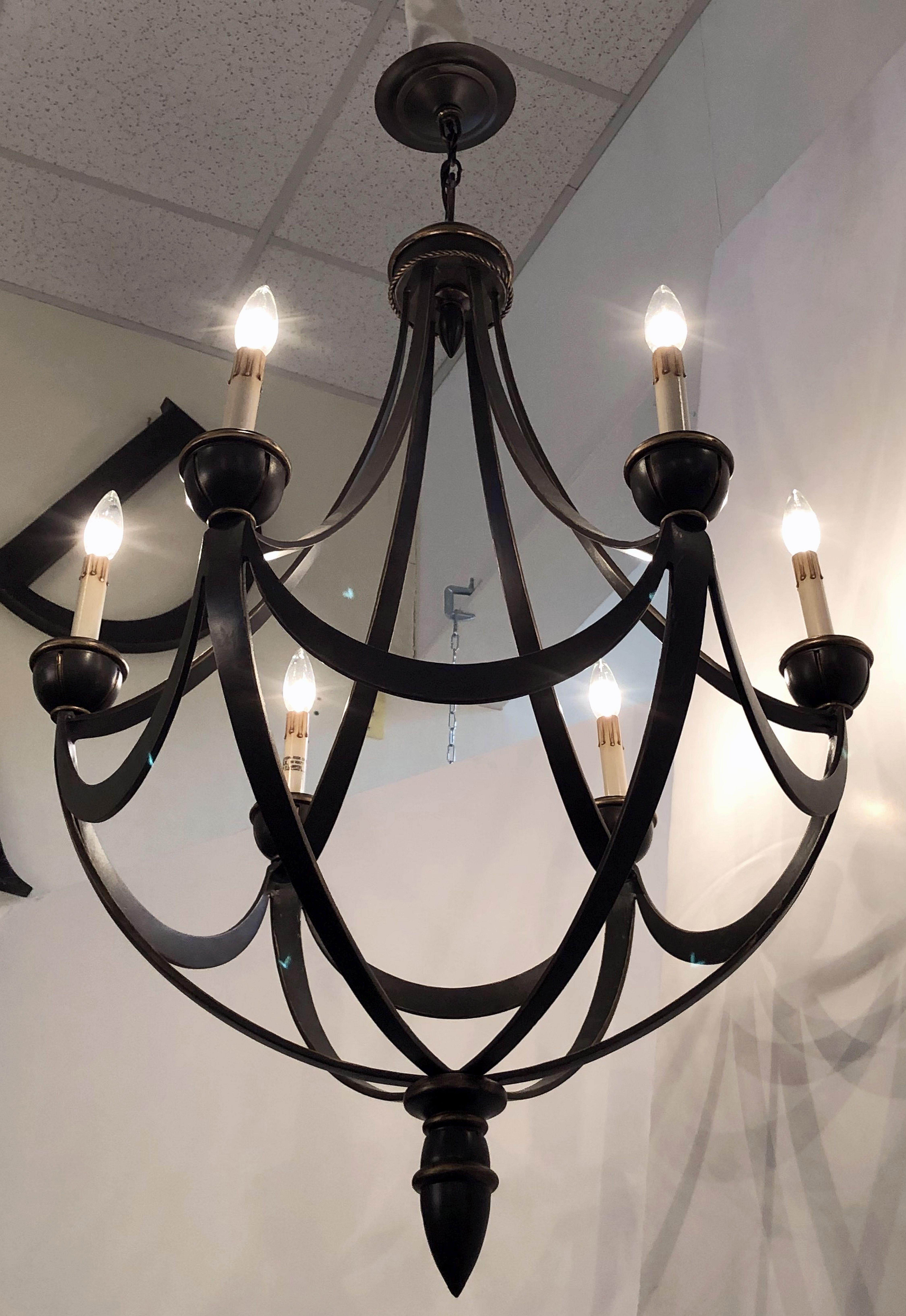 American Six-Light Chandelier or Hanging Fixture, Modern Empire Style (Dia 29