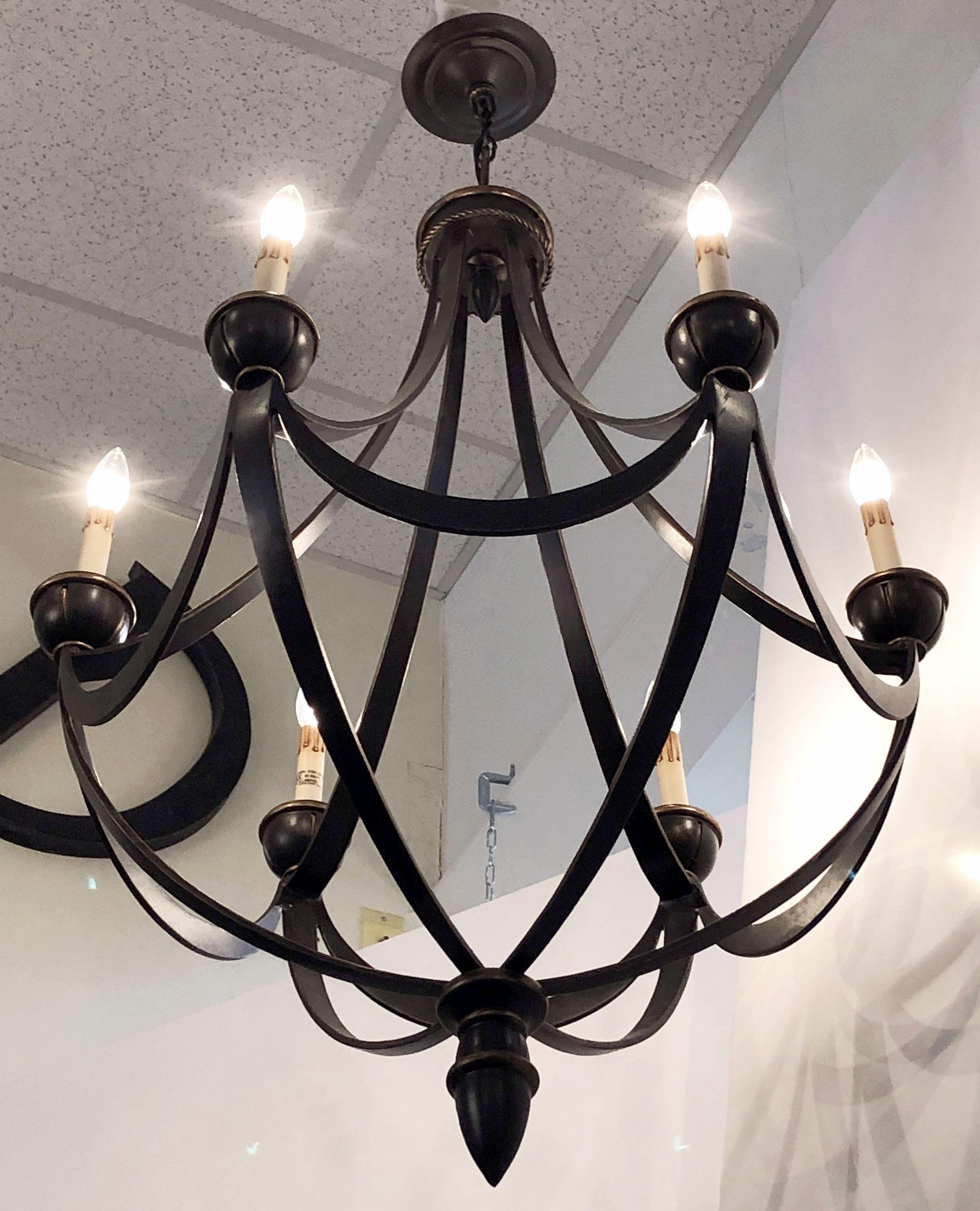 American Six-Light Chandelier or Hanging Fixture, Modern Empire Style (Dia 29