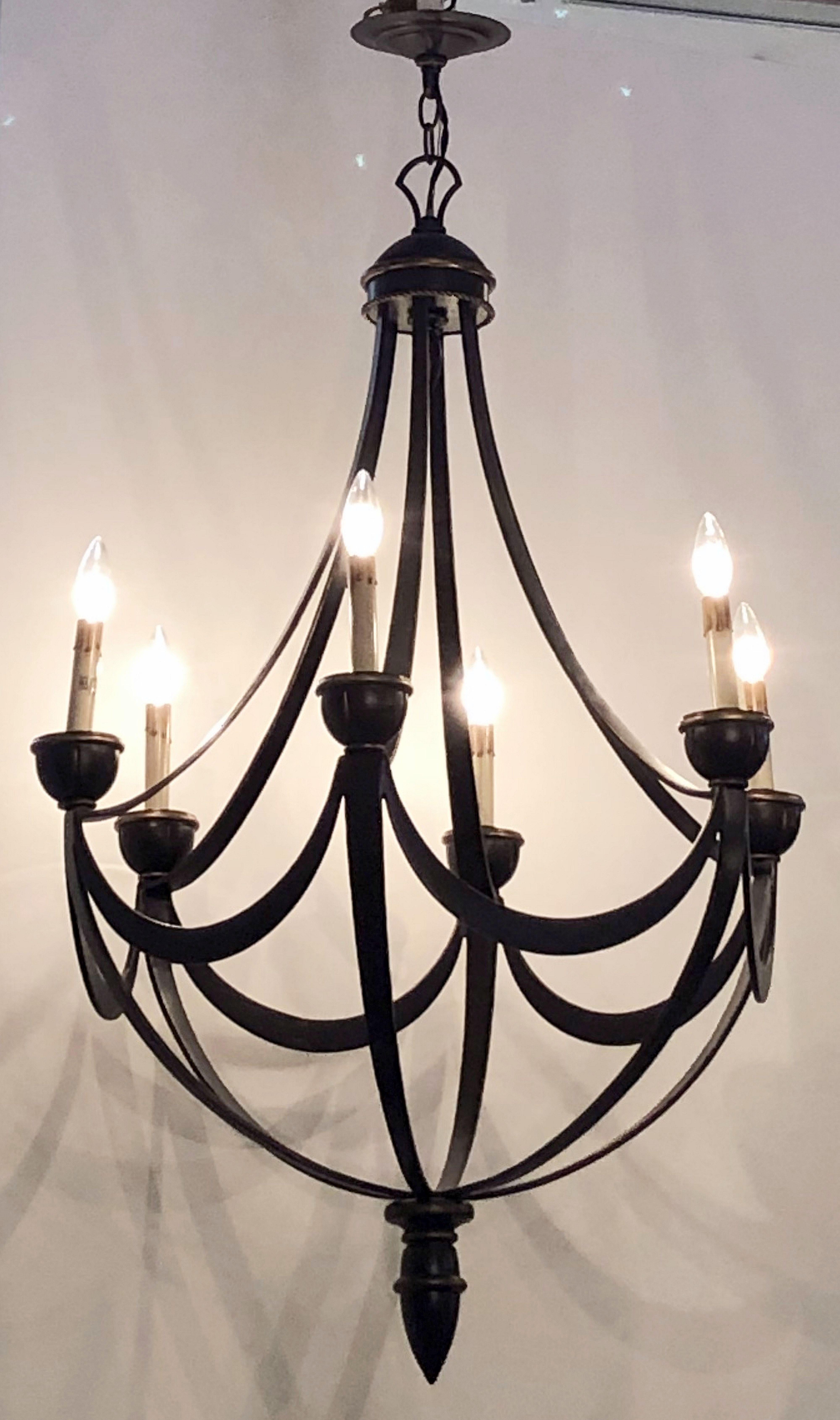 American Six-Light Chandelier or Hanging Fixture, Modern Empire Style (Dia 29