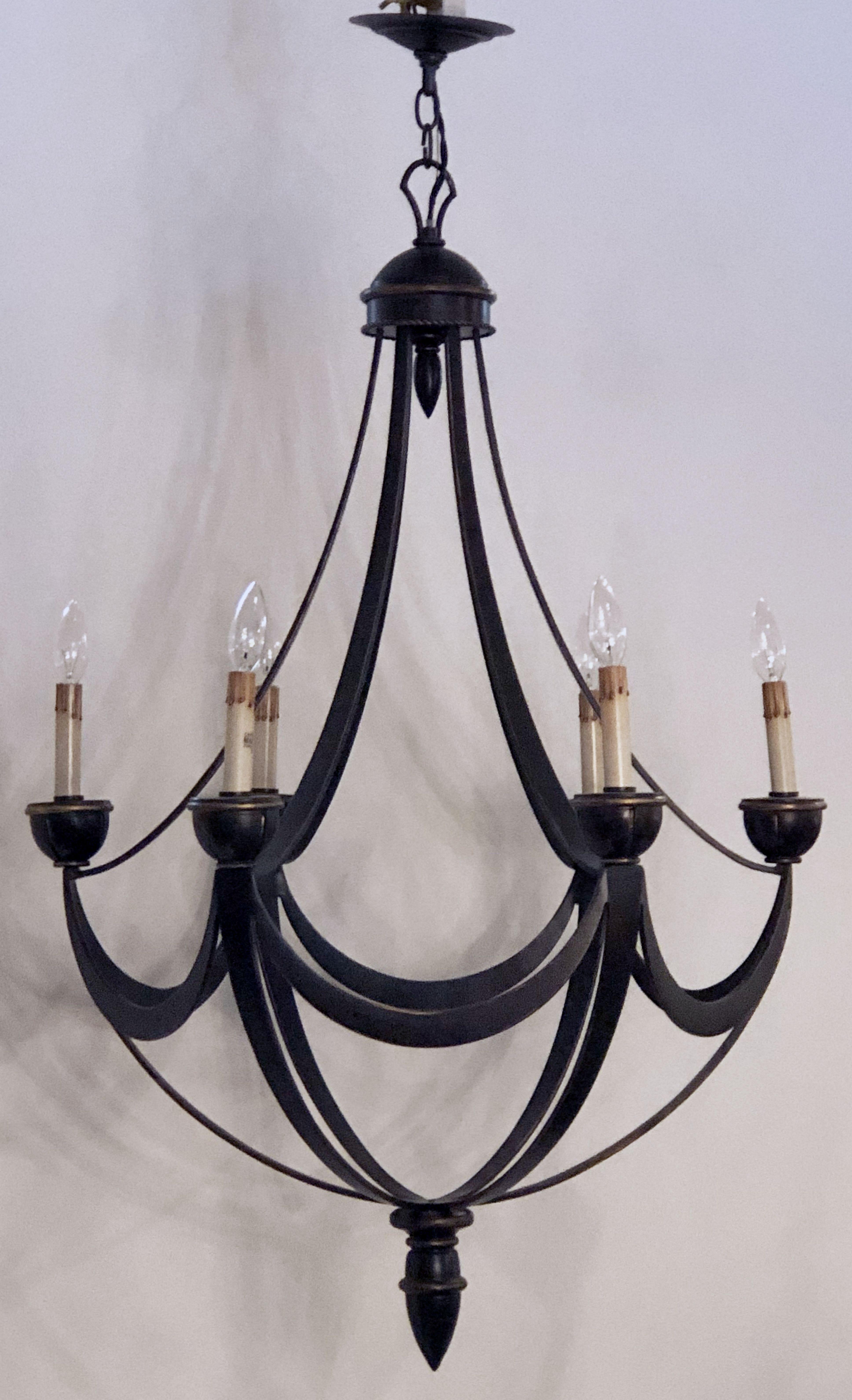 20th Century American Six-Light Chandelier or Hanging Fixture, Modern Empire Style (Dia 29