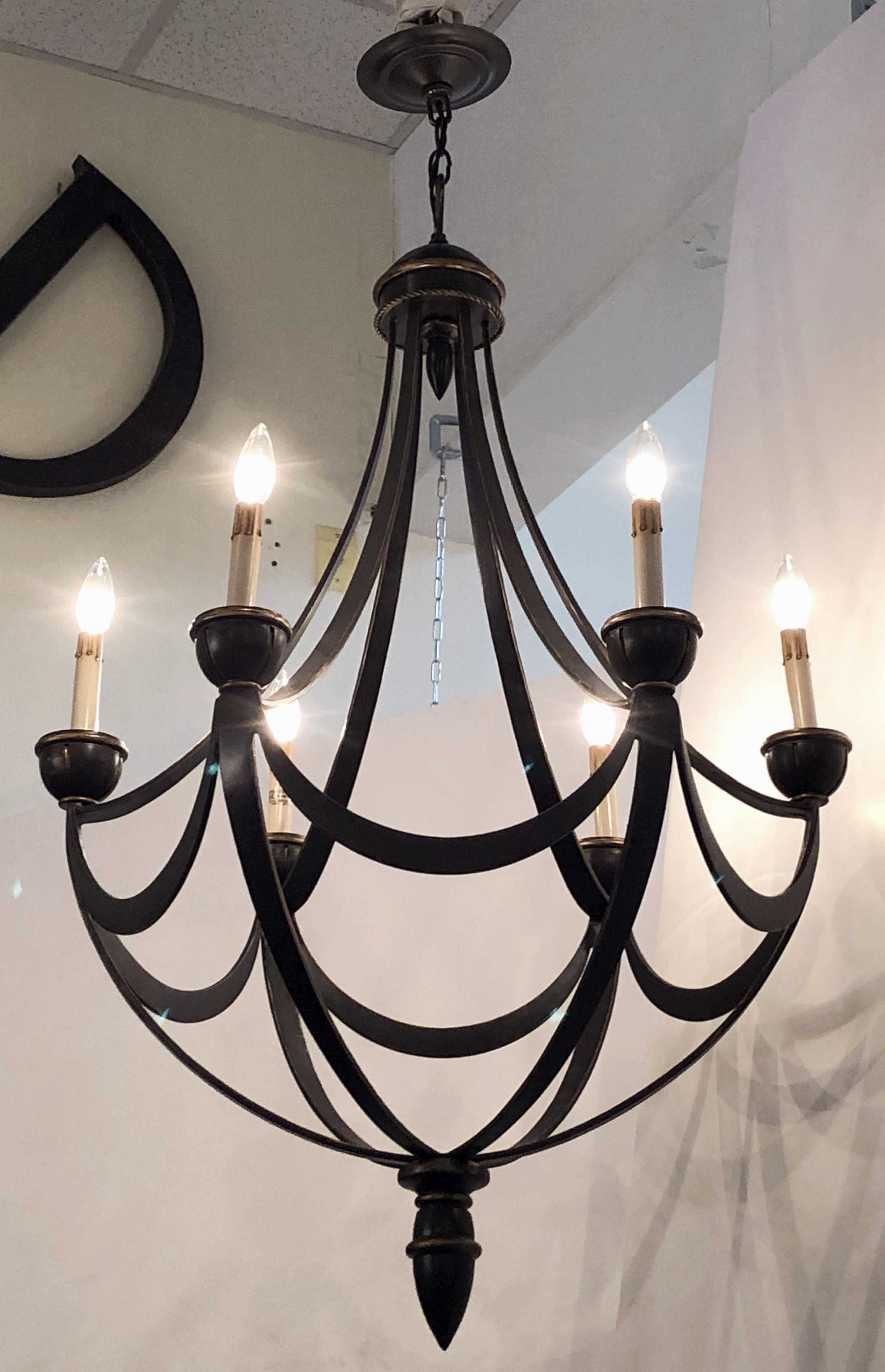 Metal American Six-Light Chandelier or Hanging Fixture, Modern Empire Style (Dia 29