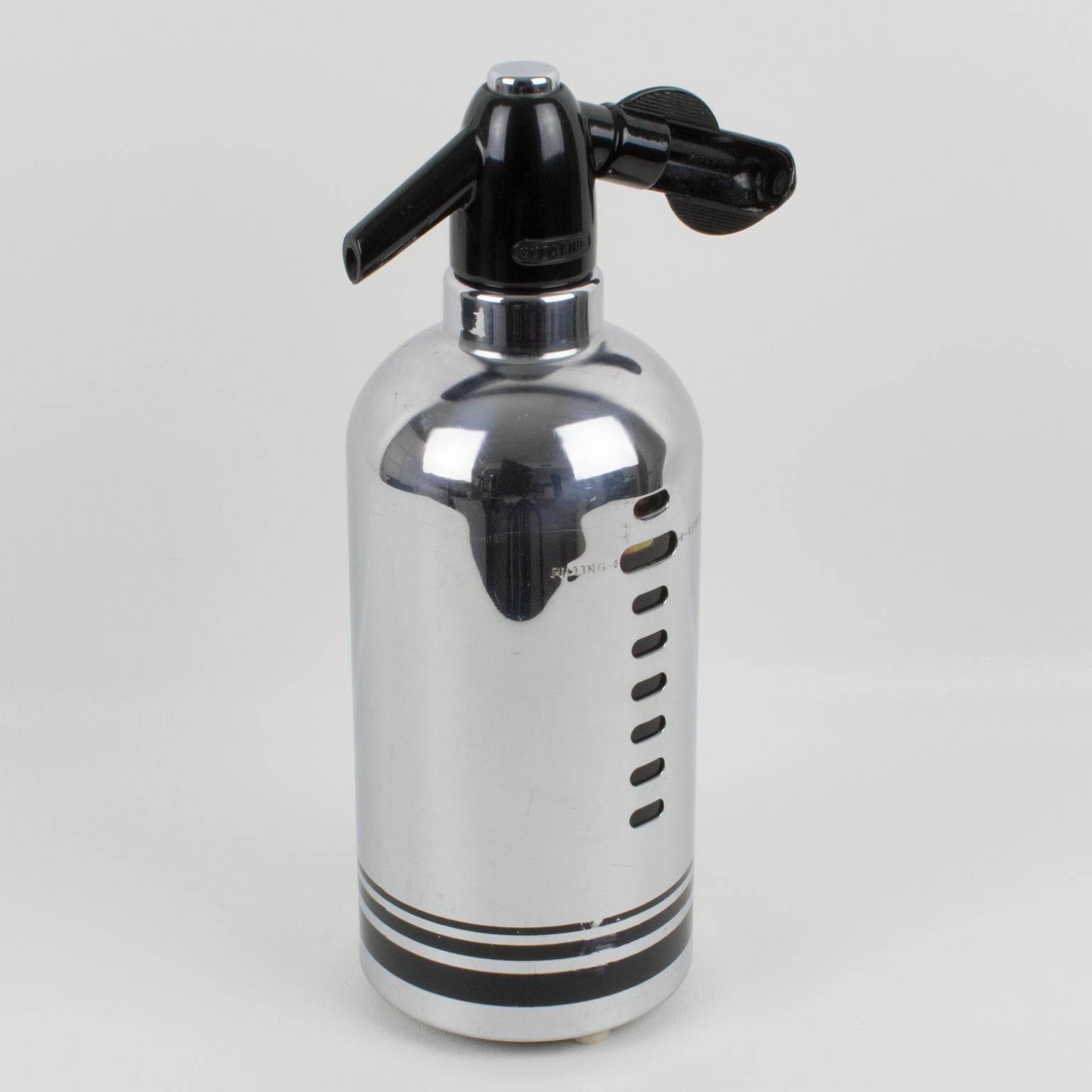 American Soda King Chrome and Glass Siphon Seltzer Water Bottle, 1950s In Good Condition In Atlanta, GA